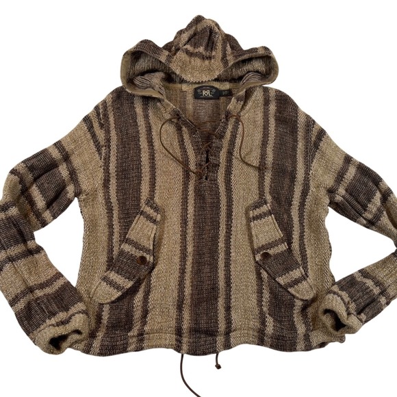 Ralph Lauren Double RL Other - RRL Ralph Lauren Striped Knit Baja Hoodie Brown Linen Cotton Wool Pullover M